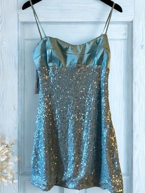 Princess Polly Light Blue Satin  Sequin Corset Mini Dress